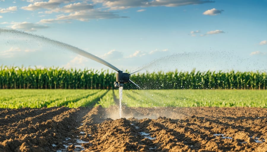 Alberta farmer monitoring soil moisture sensor equipment in canola field