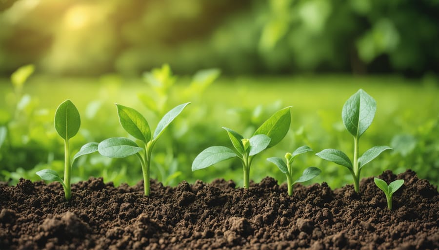 Farmer's hands holding dark organic soil with visible earthworm