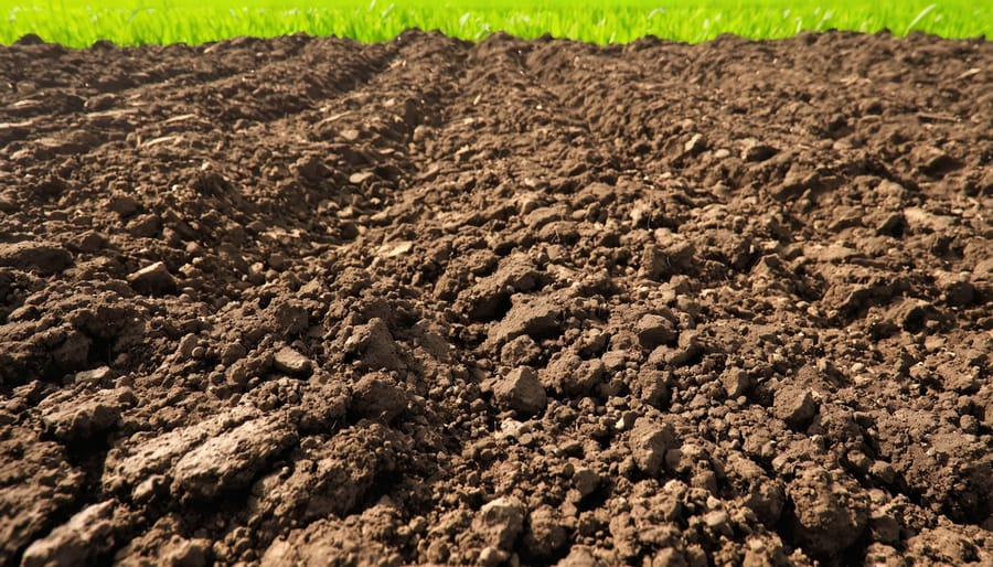 Farmer's hands holding rich dark soil with visible earthworms and organic matter