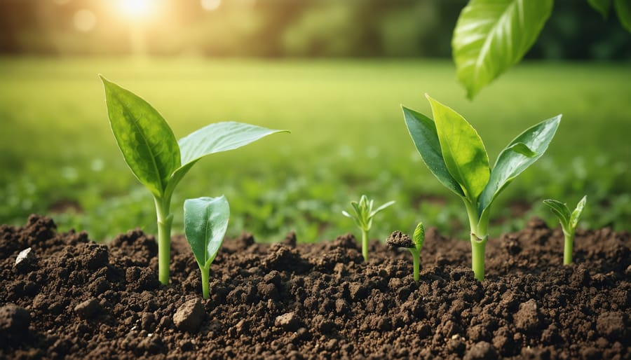 Close-up of water-rich dark soil with organic matter in farmer's hands