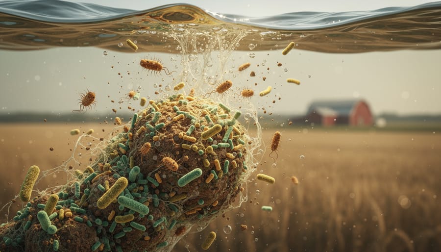 Microscopic view of bacteria colonies used in biological wastewater treatment
