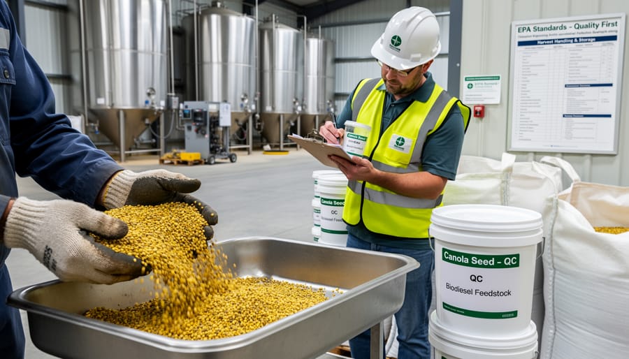 Farmer holding harvested canola seeds in cupped hands