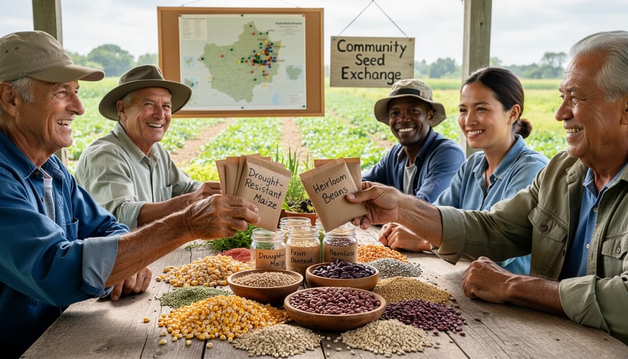 Farmers exchanging seeds at community seed banking event