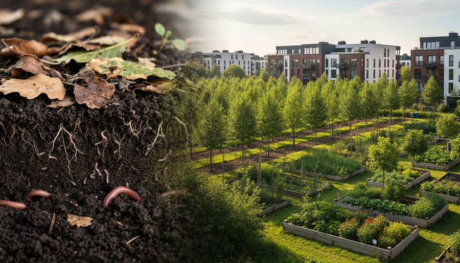Close-up of hands holding rich organic soil with visible root structures