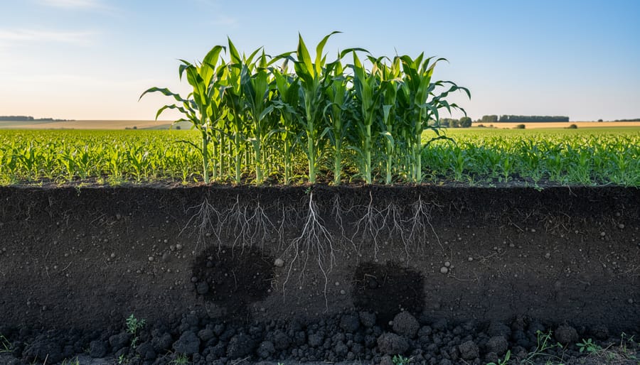 Farmer holding dark carbon-rich soil with visible organic matter and healthy texture