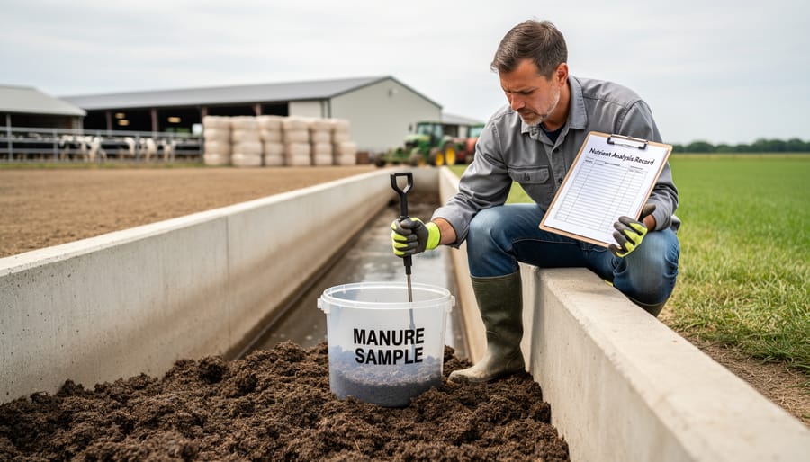 Alberta farmer collecting manure sample for nutrient testing