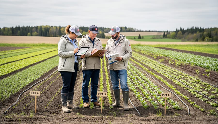 Young farmer taking notes while examining greenhouse crops and testing new farming methods