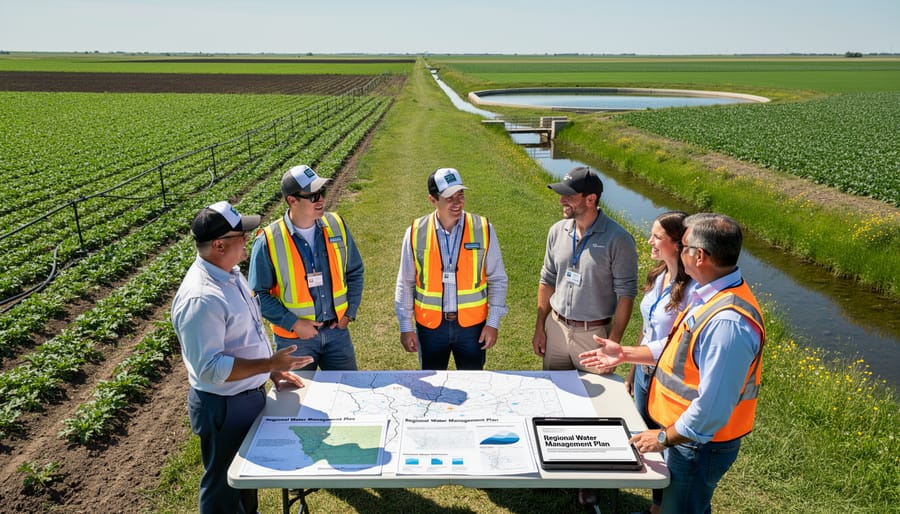 Aerial view of organic farmland in Red Deer region with natural waterway