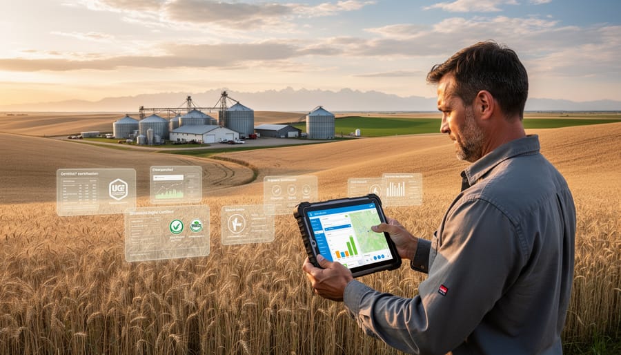 Close-up of rich organic soil with visible organic matter and earthworm held in farmer's hands