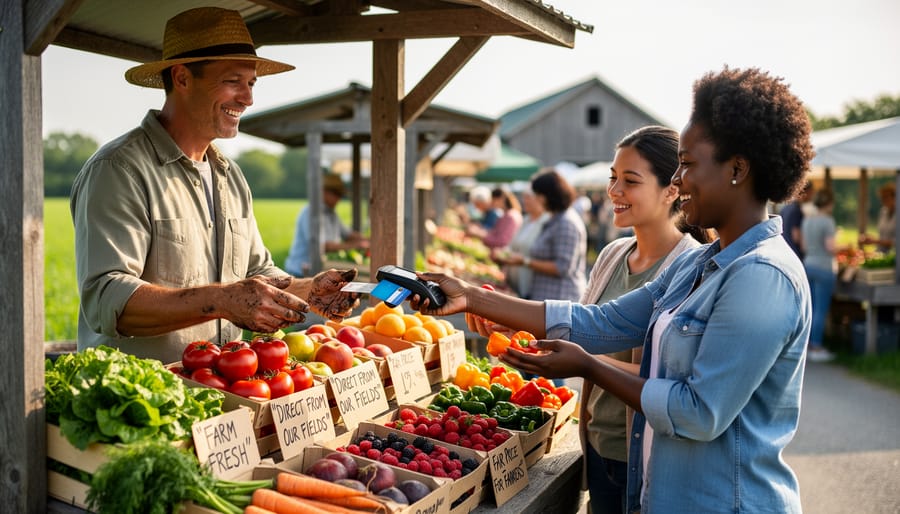 Farmer's hands holding freshly harvested root vegetables with soil attached including carrots, beets, and potatoes