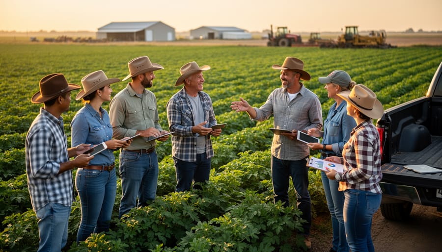 Farmers participating in on-farm workshop and educational demonstration in crop field