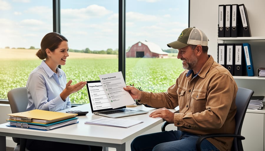 Farmer documenting soil samples in field journal as part of sustainability program requirements