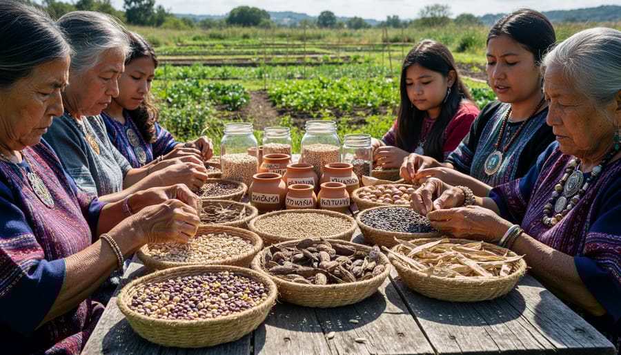 Close-up of Indigenous elder's hands holding traditional heirloom bean seeds