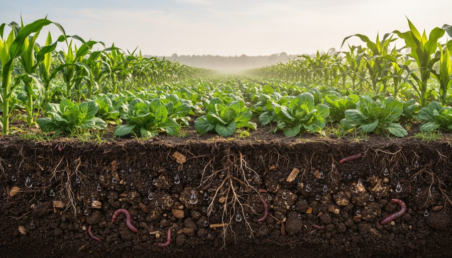 Farmer's hands holding moist, dark organic soil with visible water retention