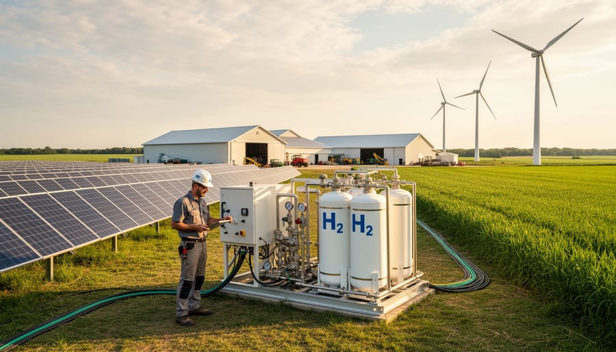 Center pivot irrigation system with renewable energy and hydrogen infrastructure on farm
