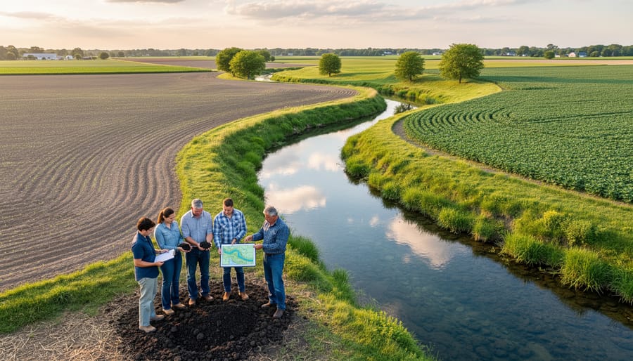 Conservation farming equipment working across prairie farmland with improved soil