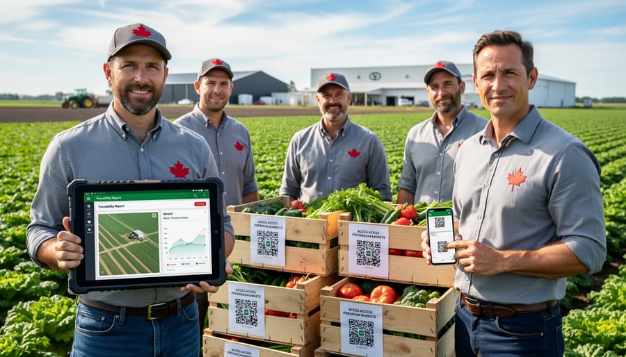 Alberta farmer using tablet technology in wheat field