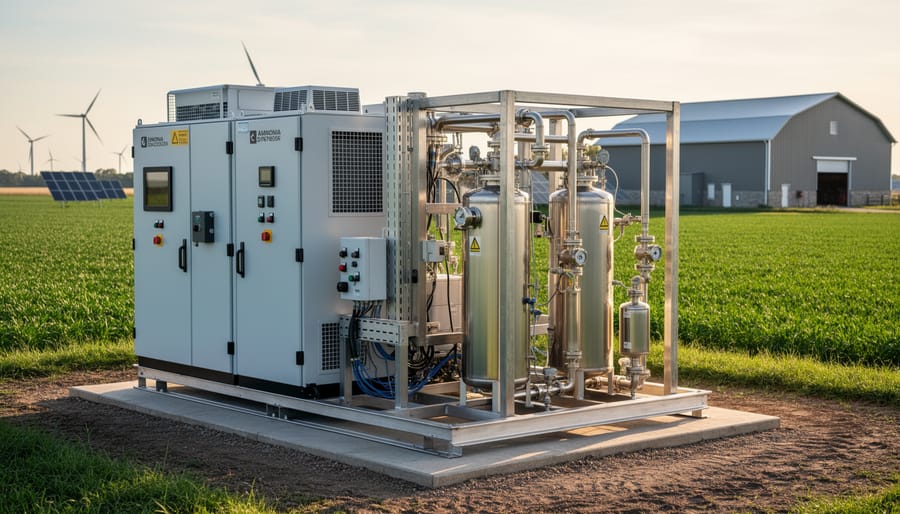 Modern electrolyzer and ammonia synthesis equipment in farm production facility