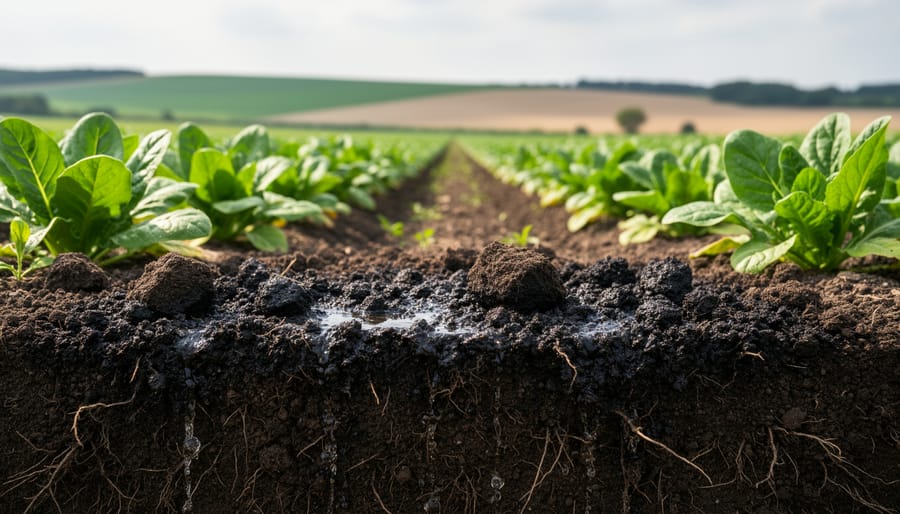 Farmer's hands holding rich dark soil with visible organic matter