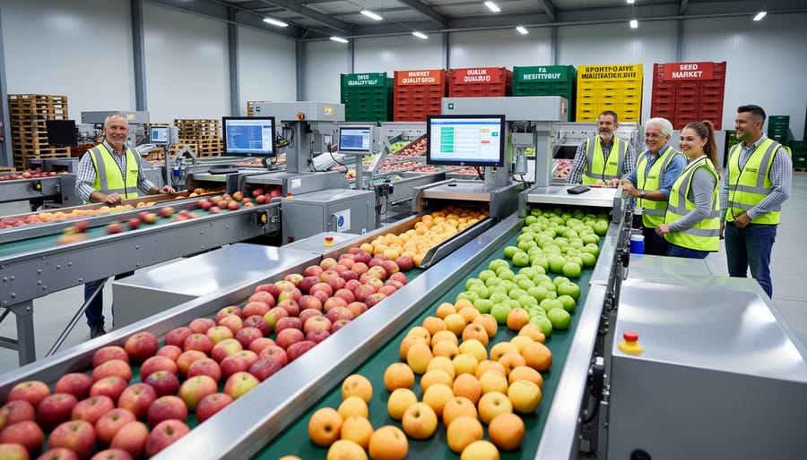 Sorted potatoes in wooden crates showing various grades and sizes