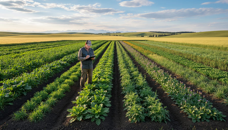 Diverse cover crop field with multiple flowering plant species