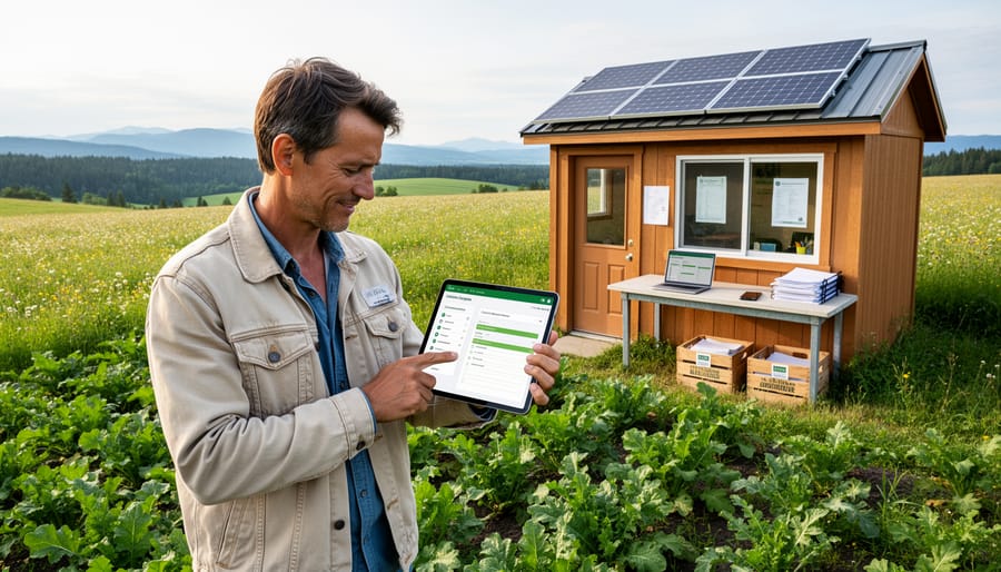 Farmer holding digital tablet in organic farm field