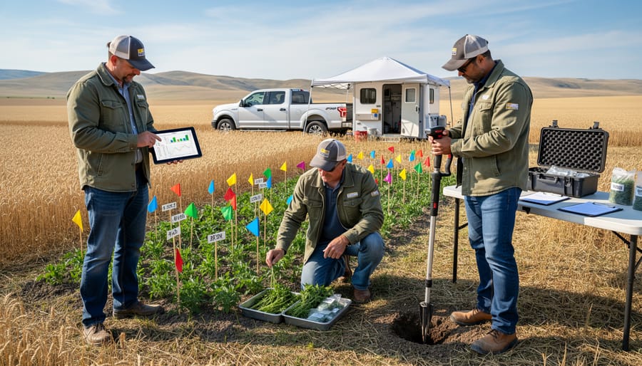 Farmer examining soil sample in agricultural field