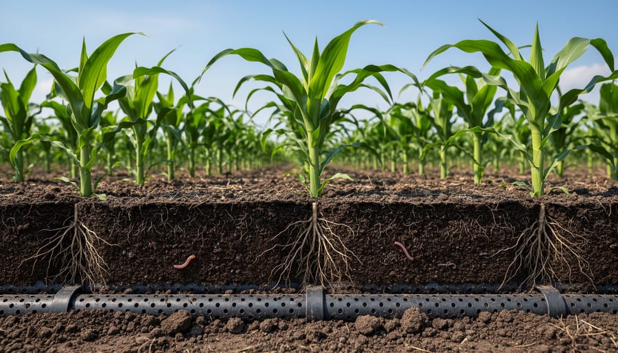 Close-up of healthy agricultural soil showing root systems and good drainage structure