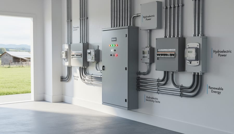 Electrical control cabinet and power equipment in a farm utility area
