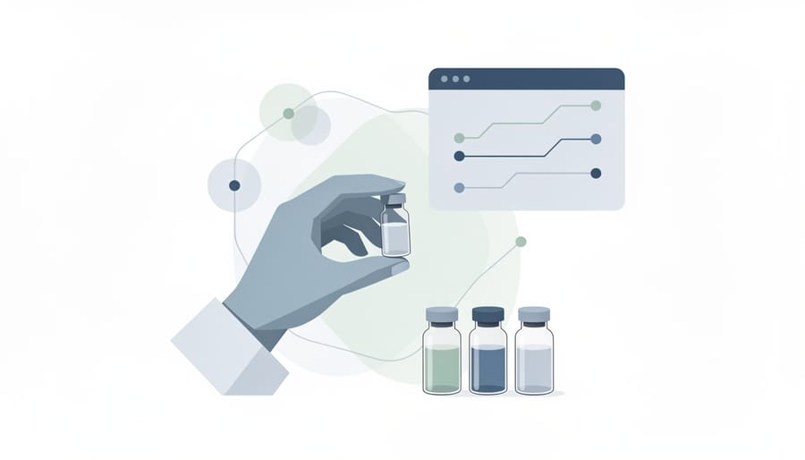 Gloved hands placing a sampling swab into a sealed evidence bag in a cooler