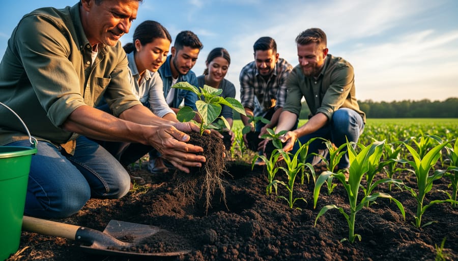 Close view of thriving farm crops and healthy soil in a rural field.